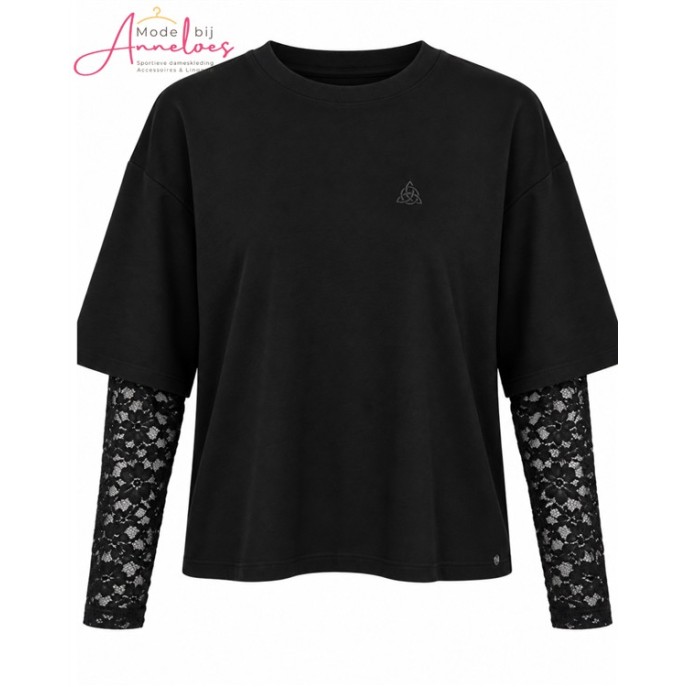 Maicazz Shirt Ziva kanten mouw 80.015 - Zwart